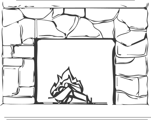 Hand-drawn sketch of a stone fireplace inspired by Brewster Mountain Lodge