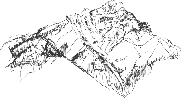 Hand-drawn sketch of Cascade Mountain in Banff National Park